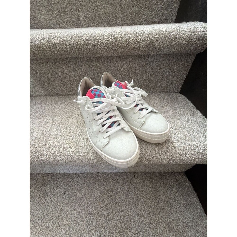 P448 Thea Punch White and Silver Low Top Platform Sneakers